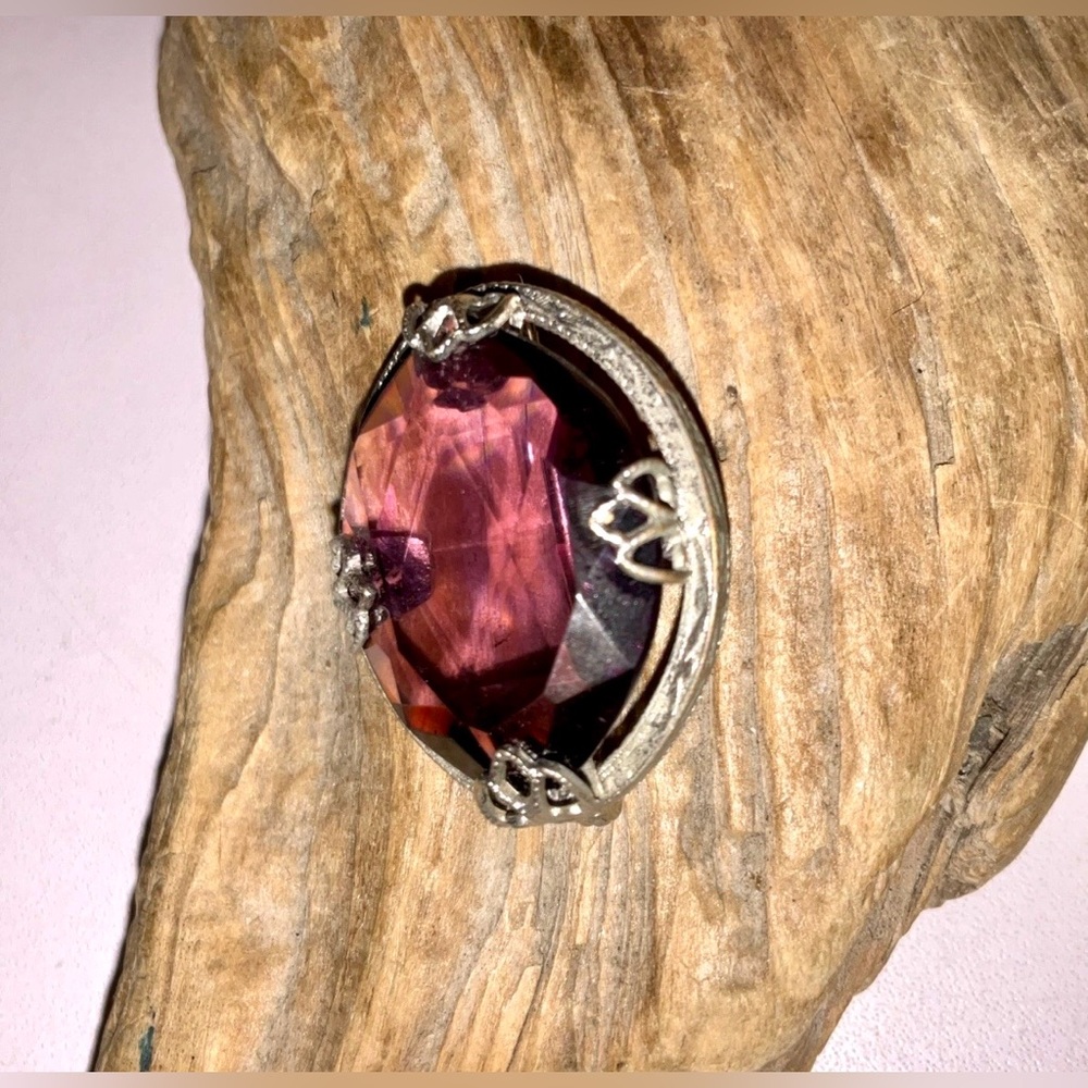 Vintage Large Purple Faceted Glass Brooch Amethyst Color